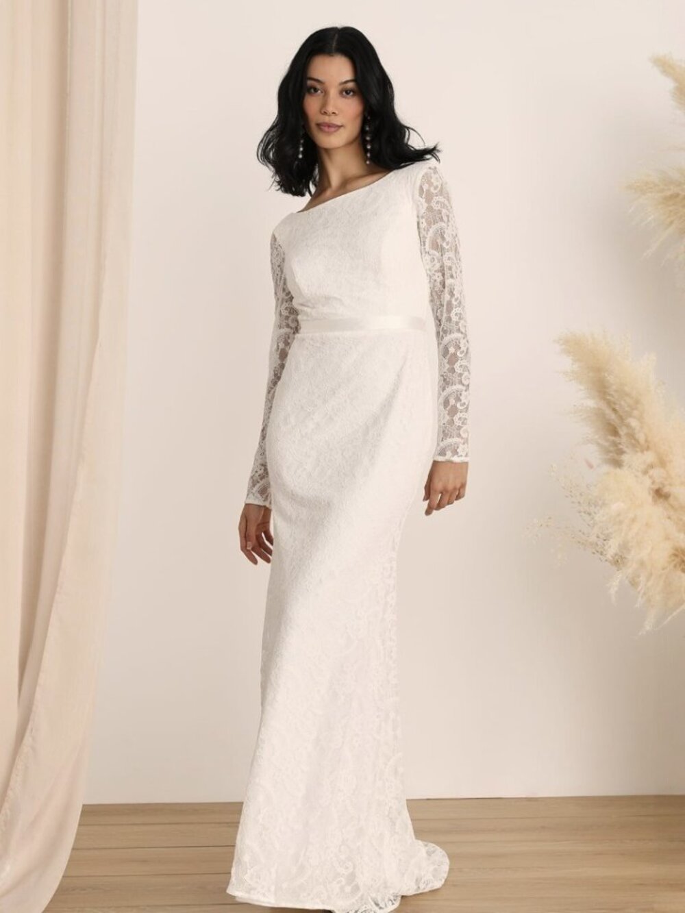 Lulus Enchanted Elegance White Lace Backless Mermaid Maxi Dress NWT